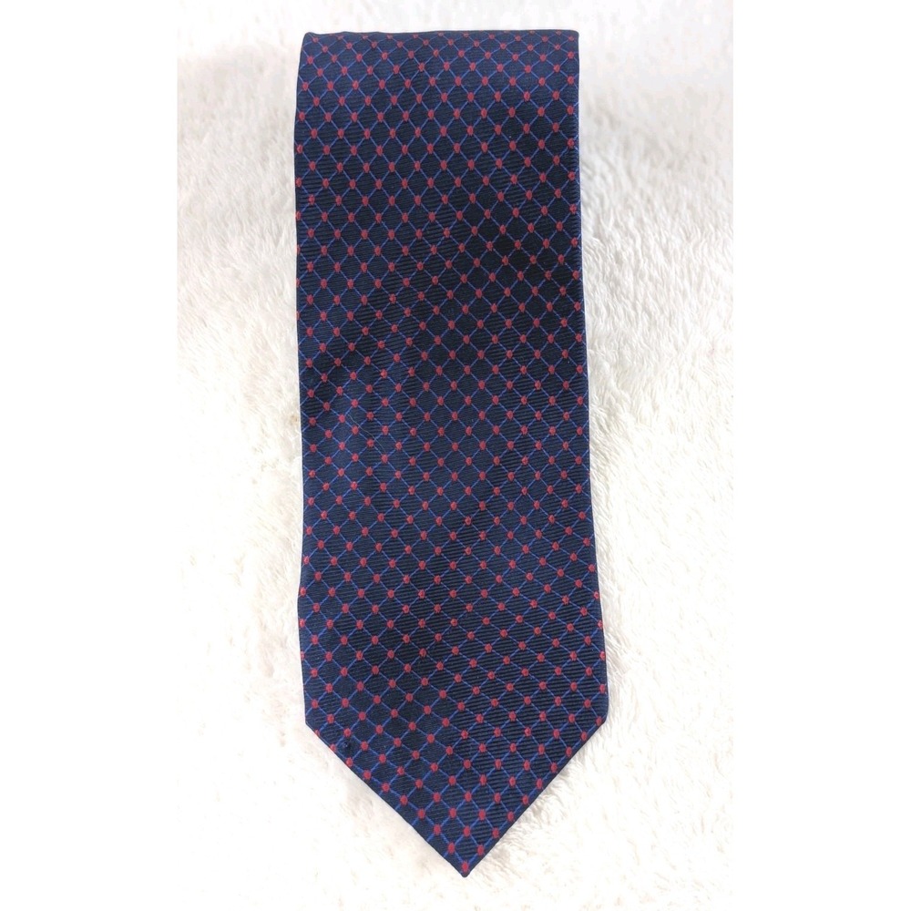 Mario Caldi Silk Tie Made in Italy Navy‎ Red Geometric Dot Pattern Necktie
